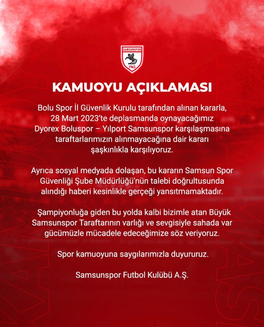 Samsunspor’dan 'taraftar yasağı' açıklaması