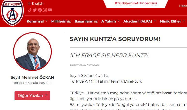 Kuntz'a kulübün resmi sitesinden Almanca ağır eleştiri. Altınordu Başkanı Özkan isyan etti