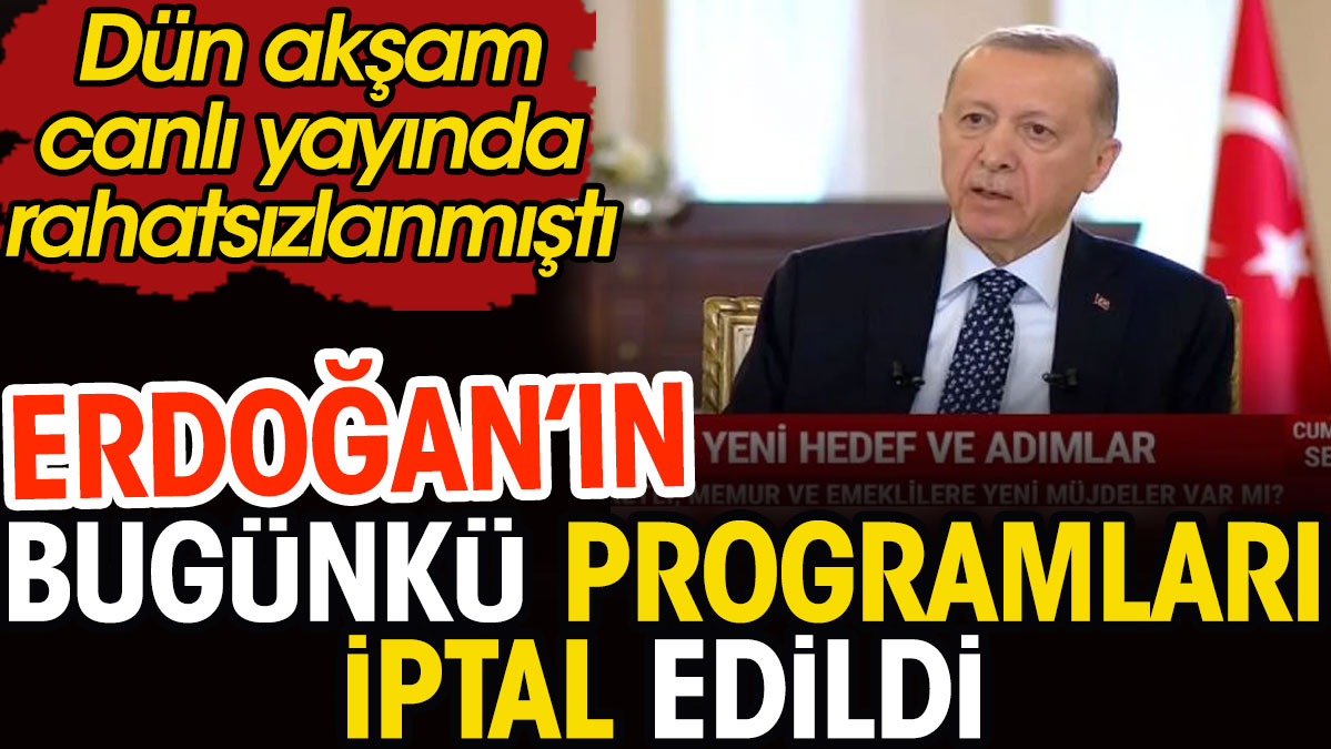 Flaş... Flaş... Erdoğan'ın bugünkü programları iptal edildi. Dün akşam canlı yayında rahatsızlanmıştı