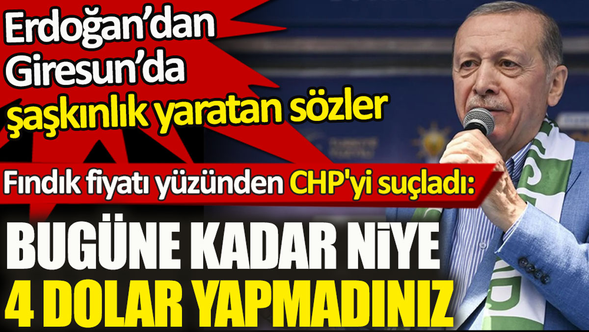 Erdoğan'dan Giresun'da şaşkınlık yaratan sözler. Fındık fiyatı yüzünden CHP'yi suçladı. Bugüne kadar niye 4 dolar yapmadınız?