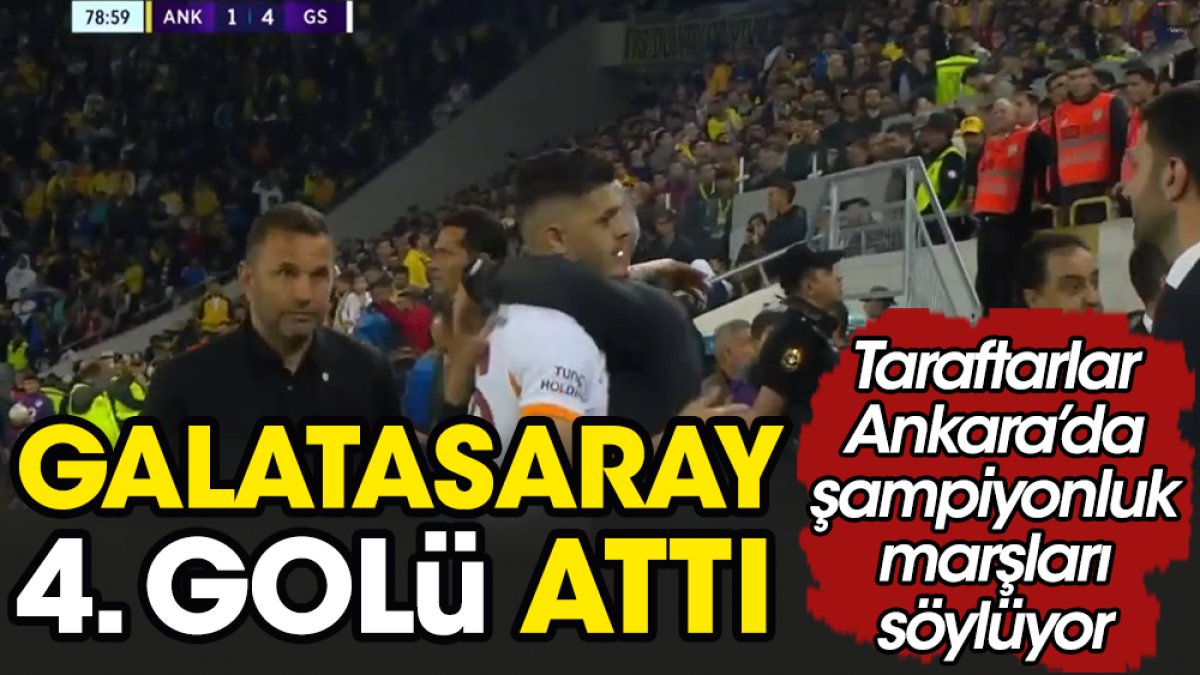 Galatasaray 4. golü attı. Taraftarlar şampiyonluk şarkıları söylüyor