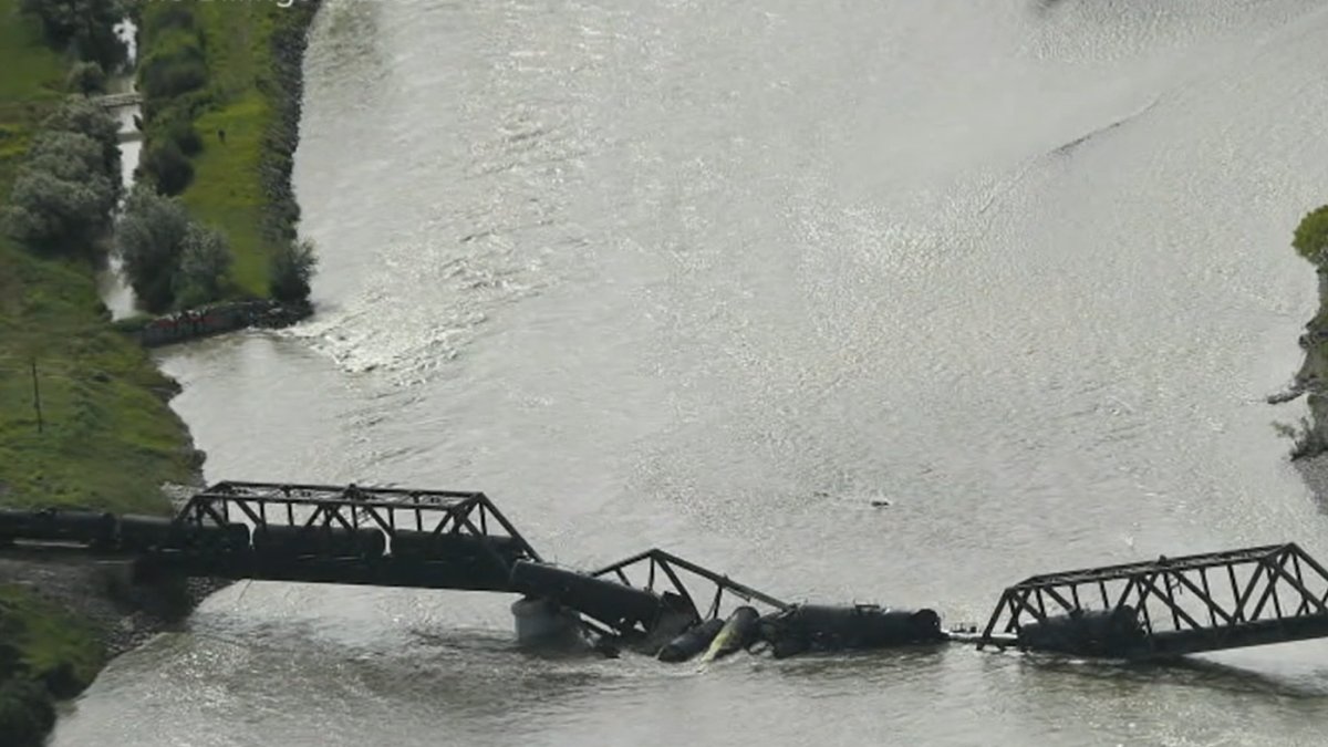 Tehlikeli madde taşıyan tren raylardan çıkarak nehre düştü