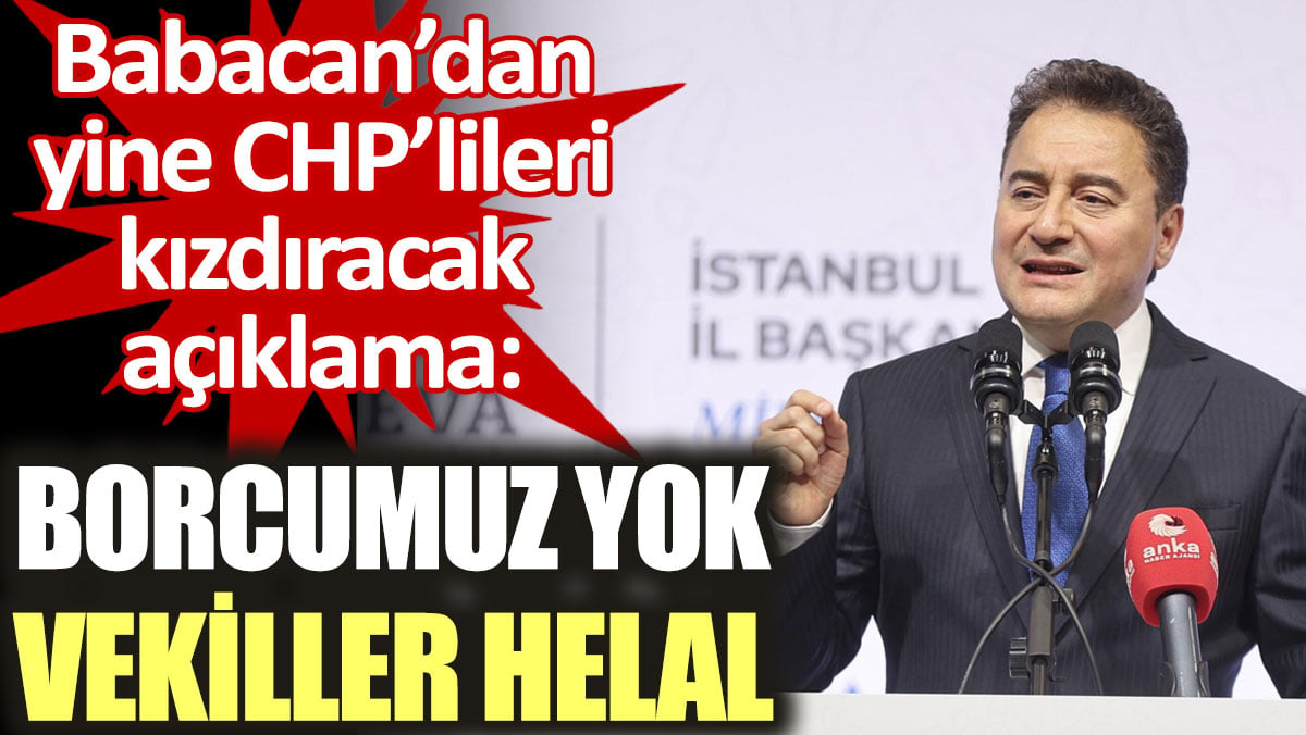 Babacan CHP'lileri kızdıracak açıklama yaptı: Borcumuz yok vekiller helal