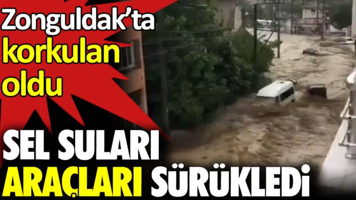 Zonguldak’ta korkulan oldu. Sel suları araçları sürükledi