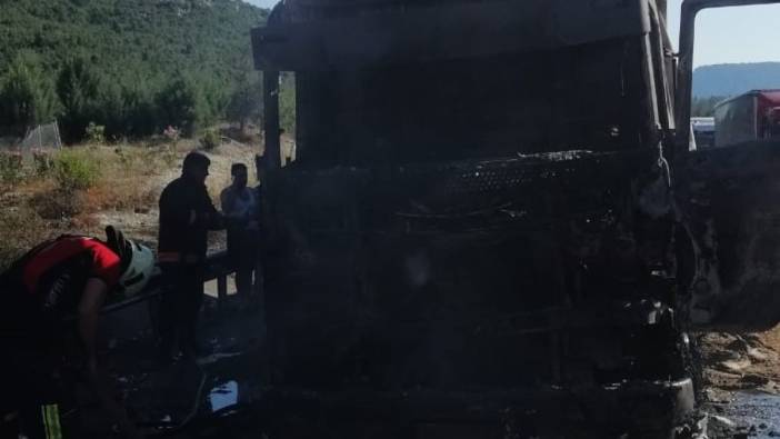 Mersin'de yem yüklü tır yandı
