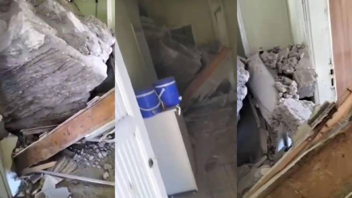 Adana depreminde dağdan kopan kaya evi vurdu
