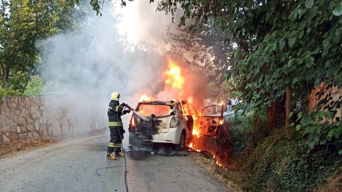 Muğla'da kaza yapan araç yandı