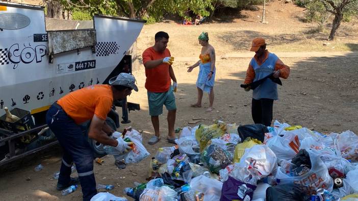 Çöplüğe dönen plajdan yüzlerce torba çöp toplandı
