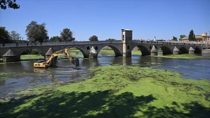 Tunca Nehri temizleniyor: Yüzeyi ot ve çöple kaplanmıştı