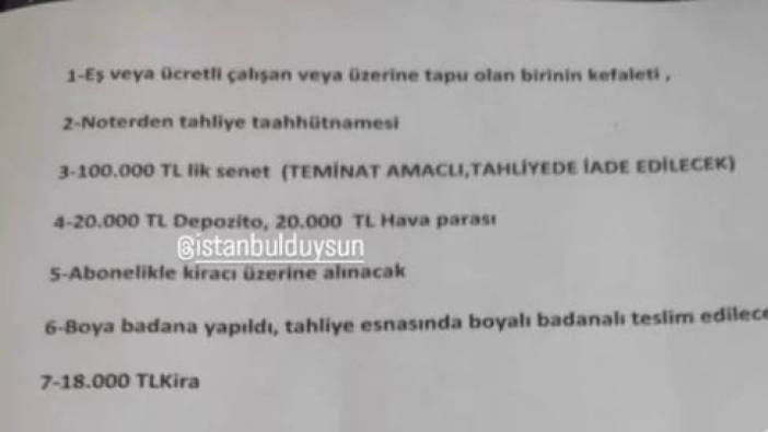 Ev sahibinin kiracıdan talep ettikleri say say bitmedi