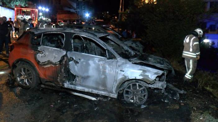 Pendik'te iki otomobil alev alev yandı