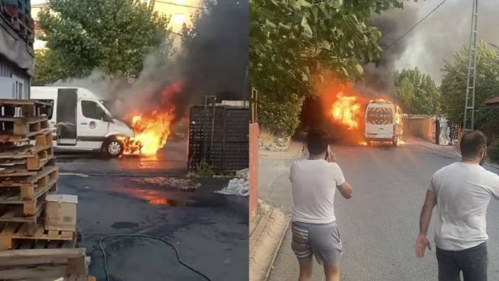 Ümraniye’de servis minibüsü alev alev yandı