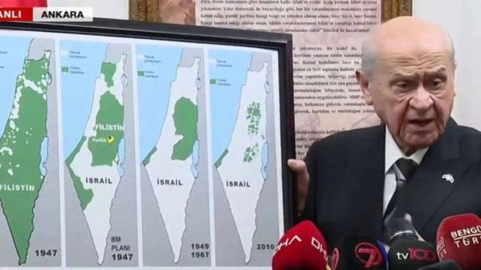 Bahçeli'den 'İsrail' çıkışı. Gazetecilere haritayı gösterdi: Amerikalı dayılarına güvenme