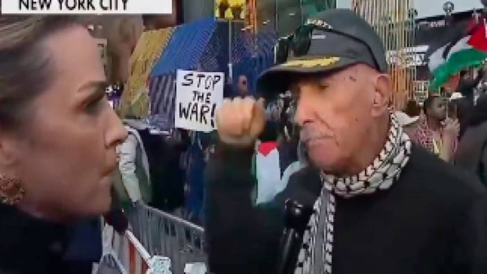 New York'ta Filistin'e destek için toplanan kalabalıktan ABD'li bir vatandaş Fox TV muhabirine: "Boğazınıza kadar b.ka batmışsınız"