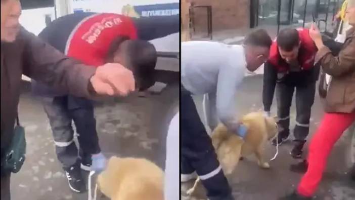Ankara'da sokak köpeğini götüren görevlileri engellemeye çalıştılar. Çocukların ölmesini mi istiyorsunuz