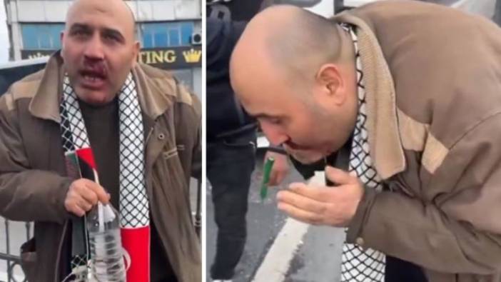 Filistin'e destek yürüyüşünde hilafet bayrağı açan adama yumruk attığı iddia edilen genç tutuklandı