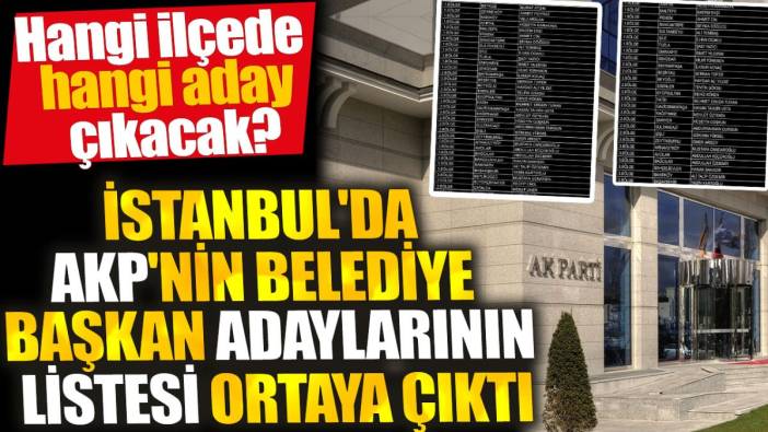 AKP İstanbul belediye başkan adaylarının listesi ortaya çıktı. Hangi ilçede hangi aday çıkacak?