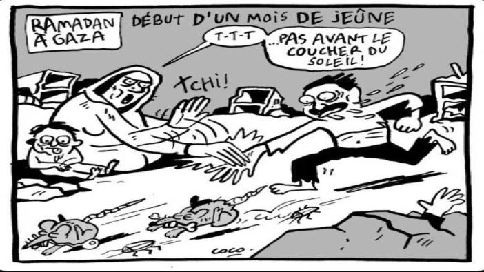 Fransız gazetesinden skandal karikatür: Gazzelilerin açlıkla mücadelesini alaya aldılar