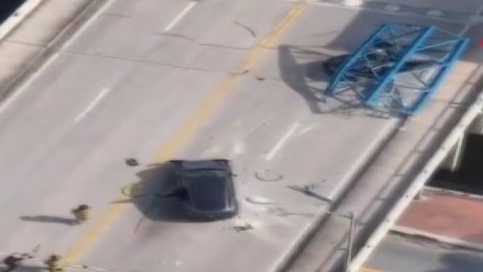 Florida'da korkunç kaza: Vinç metrelerce yüksekten arabanın üzerine düştü