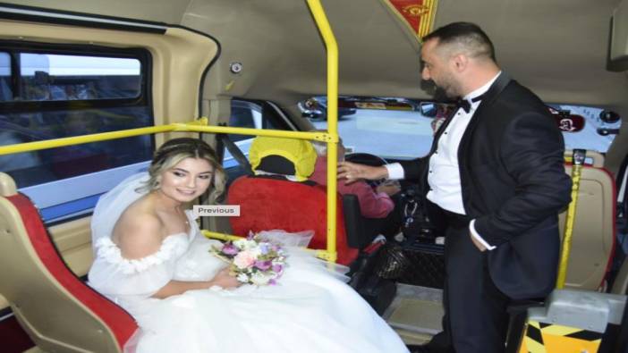 Gelin ve damat düğünlerine dolmuşla gitti