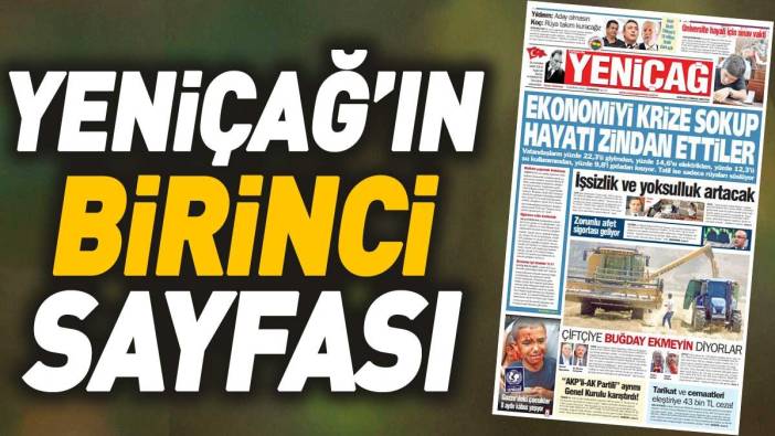 Yeniçağ Gazetesi'nin 1. sayfası (08 Haziran 2024)