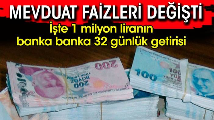 Banka mevduat faizleri değişti. İşte 1 milyon liranın banka banka 32 günlük getirisi