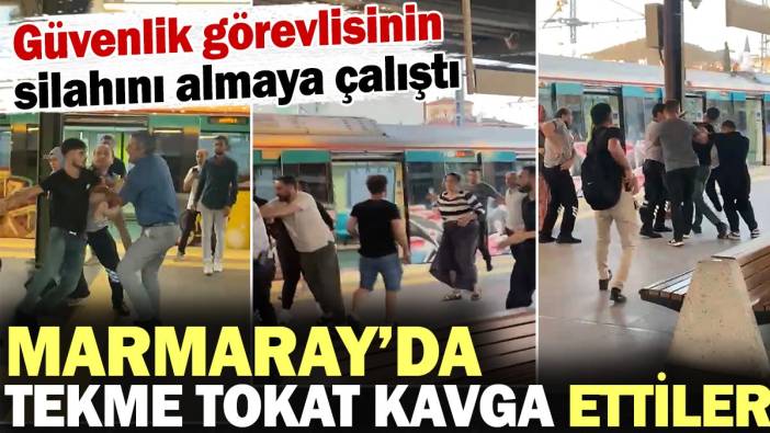 Marmaray’da tekme tokat kavga ettiler! Güvenlik görevlisinin silahını almaya çalıştı