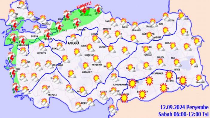 Meteoroloji'den sağanak yağış uyarısı (12 Eylül 2024)