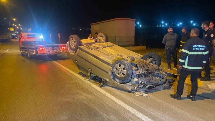 Otomobil taklalar atıp 50 metre sürüklendi