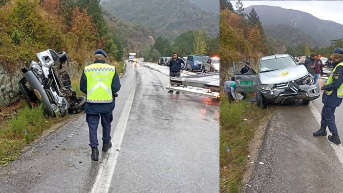 Orman personelini taşıyan kamyonet duvara çarptı 4 yaralı