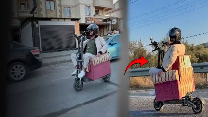 Muğla'da tehlikeli yolculuk: Scooter'a koltuk yükledi