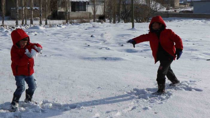 Ağrı Diyadin'de çocuklar karın keyfini kartopu oynayarak çıkardı