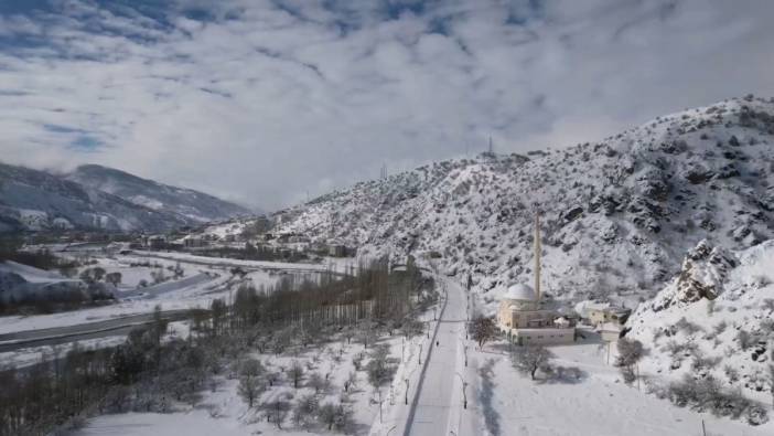 Çamoluk’ta kar güzelliği dronla görüntülendi