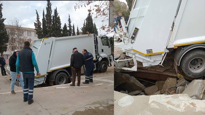 Okulun beton sahası çöktü: Kamyon çukura düştü