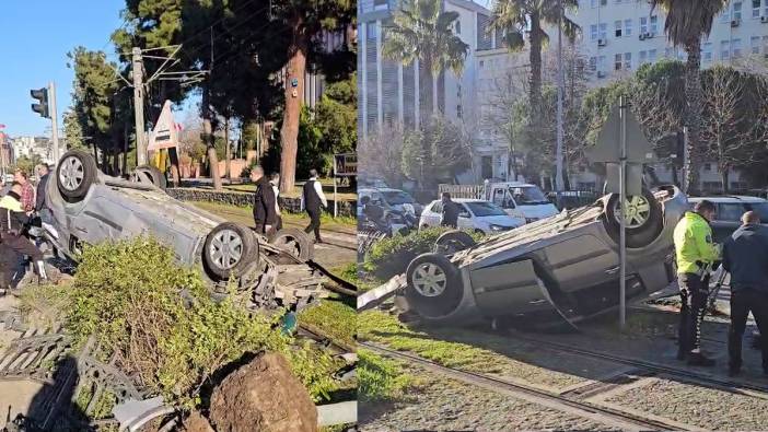 Samsun’da otomobil tramvay yoluna devrildi: Facianın eşiğinden dönüldü