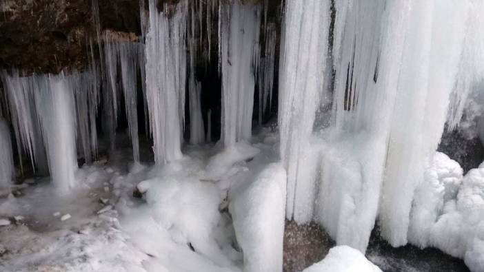 Bayburt’taki Sırakayalar Şelalesi buz tuttu