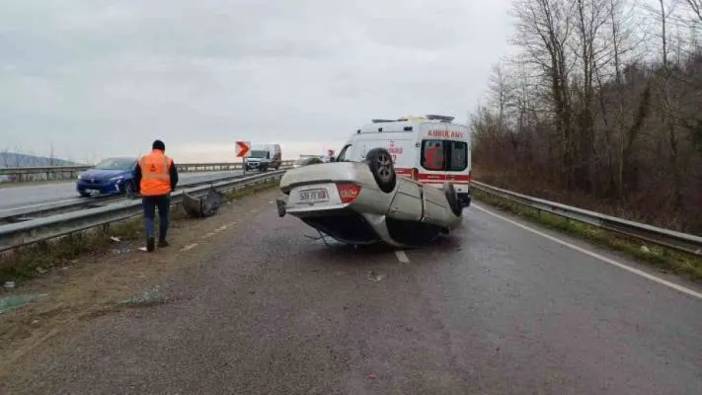 Zonguldak’ta feci kaza! Takla atan araçtan yaralı olarak kurtudular