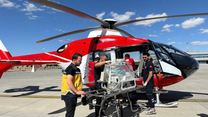 Yenidoğan hasta için helikopter ambulans havalandı