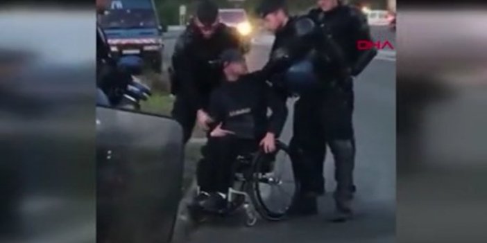 Fransa’da engelli göstericiyi yerlerde sürüklediler