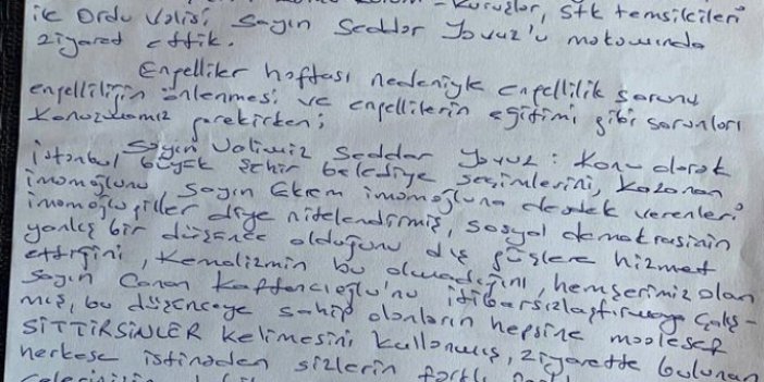 Ordu Valisi hakkında şok mektup: "İmamoğlu ve CHP yönetimine küfretti"