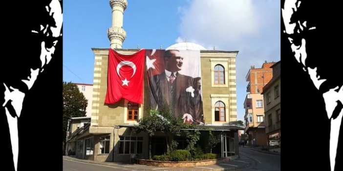 Camiye asılan Türk ve Atatürk bayrağını çaldılar