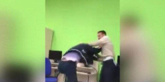 Öğretmeniyle tekme tokat kavga etti