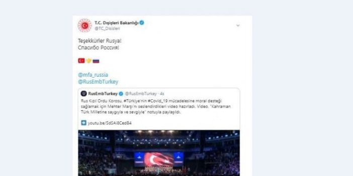 Dışişleri Bakanlığı’nın önce paylaşıp sonra sildiği Rus Tweetleri