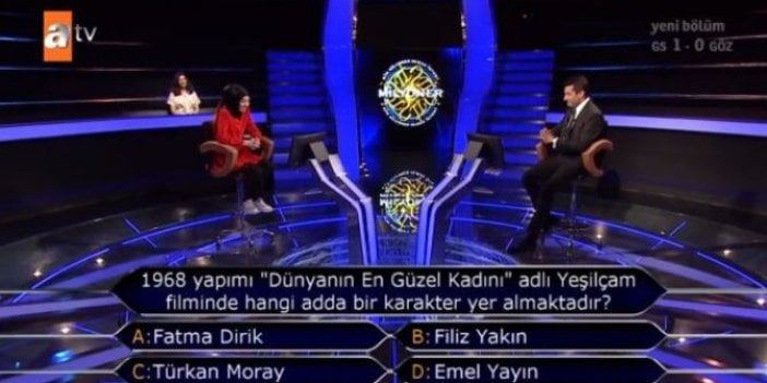 ATV'de yayınlanan Kim Milyoner Olmak İster'de 60 bin liralık Yeşilçam sorusu: Türkan Moray mı Emel Yayın mı