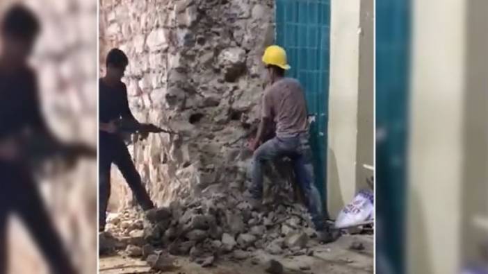 İBB'den alınıp Kültür Bakanlığı'na devredilen Galata Kulesi'nin duvarlarını hiltiyle parçaladılar