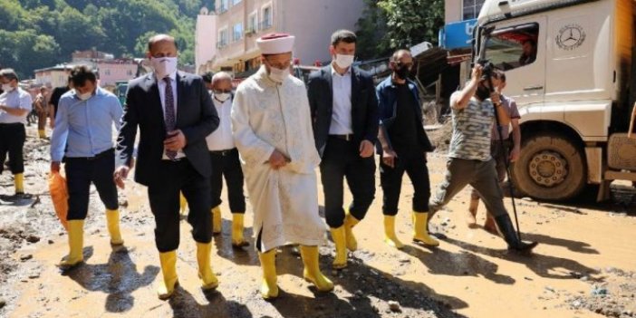 Diyanet İşleri Başkanı Ali Erbaş sel felaketinin yaşandığı Giresun'da konuştu: Allah'tan gelene boynumuz kıldan incedir