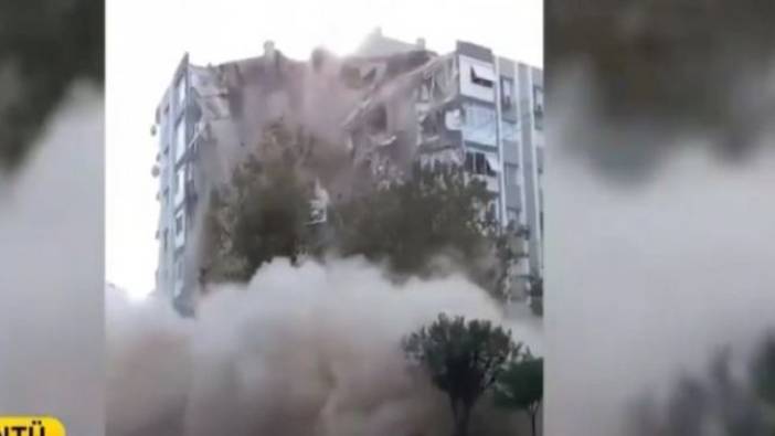 İzmir'de meydana gelen depremde bir bina böyle yıkıldı