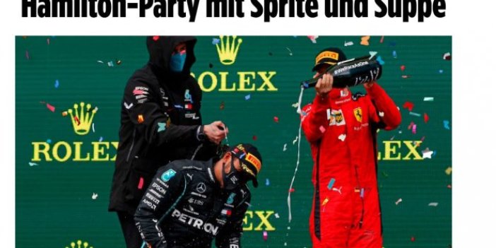 Şampanya yerine bakın ne patlatmışlar. F1 pilotlarının torunlarına anlatacakları bir konu çıktı