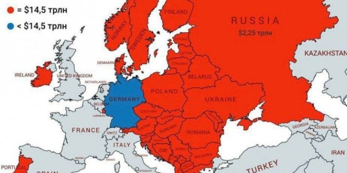 Bu durumda Almanya bizi neden kıskansın ki. Almanya’nın serveti 14,5 trilyon dolar. Rusya dahil 32 ülkenin toplam zenginliği 14,5 trilyon dolar