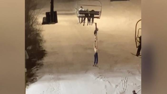 ABD'li kadın kayakçı dakikalarca havada asılı kaldı. Metrelerce yüksekte ecel teri döktü